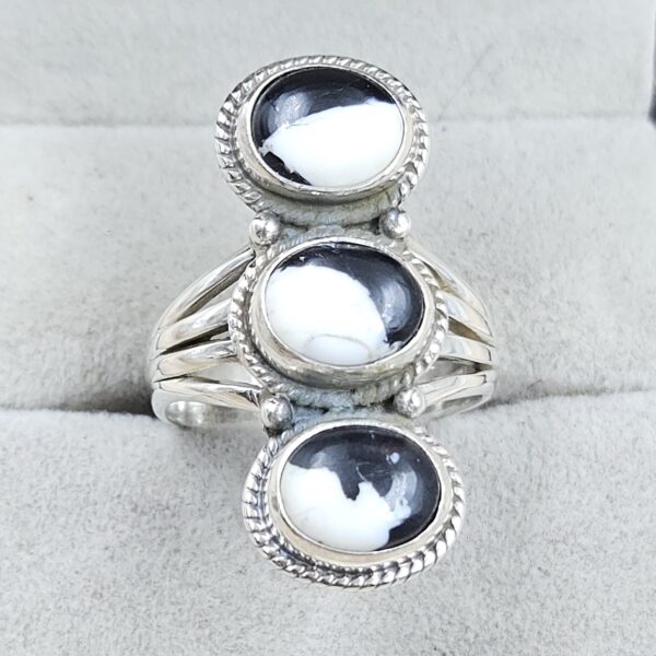 White Buffalo Turquoise 925 Sterling Silver Triple Mount Ring (REXT92-74) - Image 2