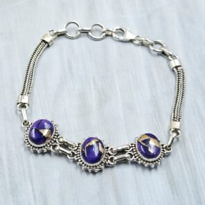 Purple Copper Turquoise 925 Sterling Silver Bracelet (REXT92-84)