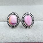 Pink Dahlia Turquoise 925 Sterling Silver Stud Earring (REXT80-6)