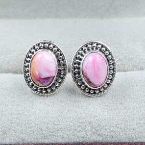 Pink Dahlia Turquoise 925 Sterling Silver Stud Earring (REXT80-6)