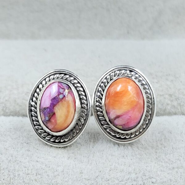 Pink Dahlia Turquoise 925 Sterling Silver Stud Earring (REXT80-7)