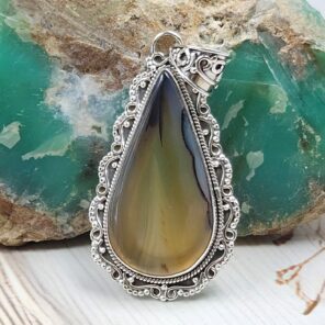 Montana Agate 1.75" 925 Sterling Silver Pendant (REXT105-28)