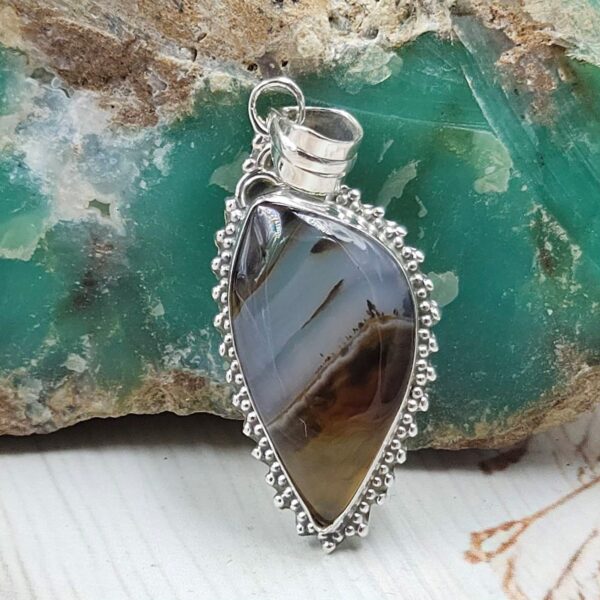 Montana Agate 1.5" 925 Sterling Silver Pendant (REXT105-32)