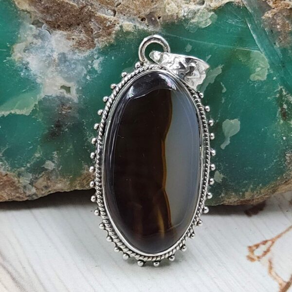 Montana Agate 1.5" 925 Sterling Silver Pendant (REXT105-38)