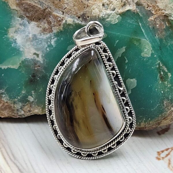 Montana Agate 1.5" 925 Sterling Silver Pendant (REXT105-41)