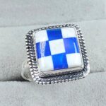 Aurora Opal Checkerboard Size US 10 925 Sterling Silver Ring (REXT112-161)