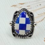 Aurora Opal Checkerboard Size US 6 925 Sterling Silver Ring (REXT112-162)