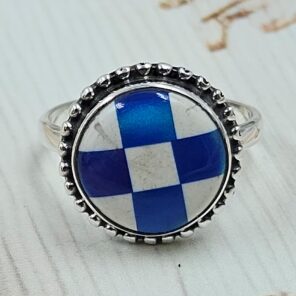 Aurora Opal Checkerboard Size US 10 925 Sterling Silver Ring (REXT112-165)
