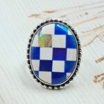 Aurora Opal Checkerboard Size US 9 925 Sterling Silver Ring (REXT112-166)