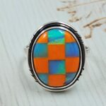 Aurora Opal Checkerboard Size US 7 925 Sterling Silver Ring (REXT112-198)