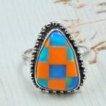 Aurora Opal Checkerboard Size US 6 925 Sterling Silver Ring (REXT112-196)