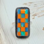 Aurora Opal Checkerboard Size US 9 925 Sterling Silver Ring (REXT112-193)