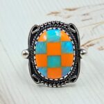 Aurora Opal Checkerboard Size US 7 925 Sterling Silver Ring (REXT112-192)