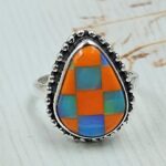 Aurora Opal Checkerboard Size US 6 925 Sterling Silver Ring (REXT112-191)