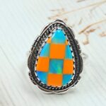 Aurora Opal Checkerboard Size US 6 925 Sterling Silver Ring (REXT112-179)