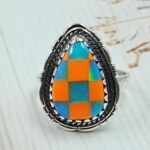 Aurora Opal Checkerboard Size US 7 925 Sterling Silver Ring (REXT112-177)