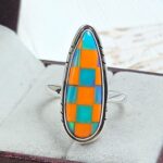 Aurora Opal Checkerboard Size US 9 925 Sterling Silver Ring (REXT112-173)