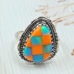 Aurora Opal Checkerboard Size US 7 925 Sterling Silver Ring (REXT112-174)