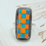 Aurora Opal Checkerboard Size US 8 925 Sterling Silver Ring (REXT112-171)