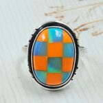 Aurora Opal Checkerboard Size US 7 925 Sterling Silver Ring (REXT112-170)