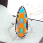 Aurora Opal Checkerboard Size US 8 925 Sterling Silver Ring (REXT112-168)