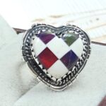 Aurora Opal Checkerboard Size US 6 925 Sterling Silver Ring (REXT112-158)