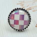 Aurora Opal Checkerboard Size US 6 925 Sterling Silver Ring (REXT112-149)