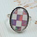 Aurora Opal Checkerboard Size US 9 925 Sterling Silver Ring (REXT112-152)