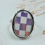 Aurora Opal Checkerboard Size US 7 925 Sterling Silver Ring (REXT112-151)
