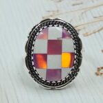 Aurora Opal Checkerboard Size US 8 925 Sterling Silver Ring (REXT112-141)