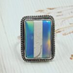 Aurora Opal Checkerboard Size US 10 925 Sterling Silver Ring (REXT112-136)