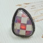 Aurora Opal Checkerboard Size US 7 925 Sterling Silver Ring (REXT112-125)