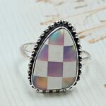 Aurora Opal Checkerboard Size US 9 925 Sterling Silver Ring (REXT112-122)