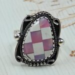 Aurora Opal Checkerboard Size US 8 925 Sterling Silver Ring (REXT112-124)