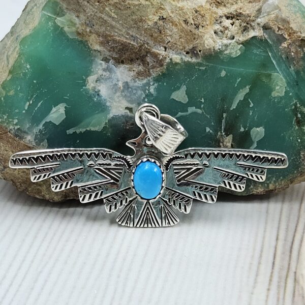 Kingman Turquoise 1.25" 925 Sterling Silver Southwest Penadnt (REXT120-11) - Image 2