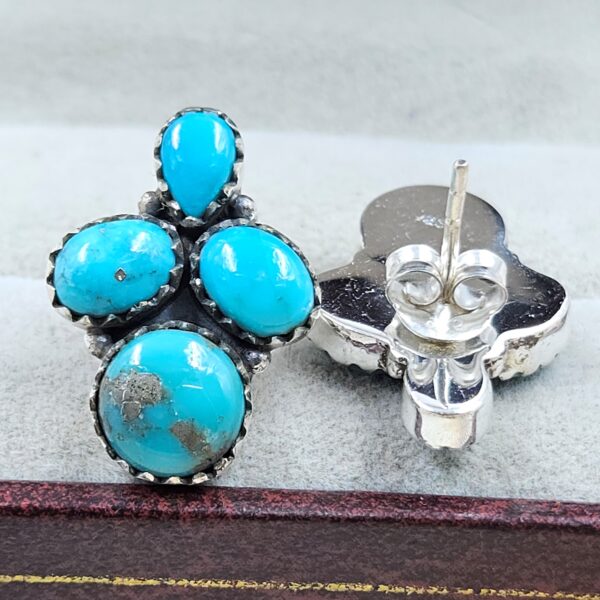 Kingman Turquoise 925 Sterling Silver Stud Earrings (REXT122-39) - Image 3