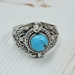 Kingman Turquoise 925 Sterling Silver Poision Box Ring (REXT125-2)