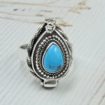 Kingman Turquoise 925 Sterling Silver Poision Box Ring (REXT125-26)