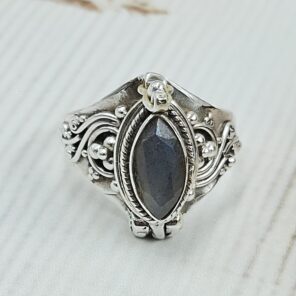 Labradorite 925 Sterling Silver Poision Box Ring (REXT125-9)
