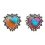 Pink Dahlia Turquoise 925 Sterling Silver Stud Earring (REXT80-5)
