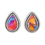 Pink Dahlia Turquoise 925 Sterling Silver Stud Earring (REXT80-4)
