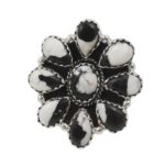 White Buffalo Turquoise 925 Sterling Silver ADJ Cluster Ring (RS78-100)