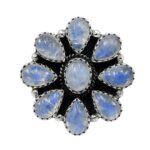 Rainbow Moonstone 925 Sterling Silver ADJ Cluster Ring (RS78-98)