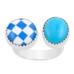 Kingman Turquoise & Blue Checkerboard 925 Sterling Silver Ring (RS111-364)