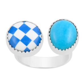 Kingman Turquoise & Blue Checkerboard 925 Sterling Silver Ring (RS111-364)