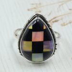 Aurora Opal Checkerboard Size US 8 925 Sterling Silver Ring (REXT112-58)