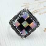Aurora Opal Checkerboard Size US 8 925 Sterling Silver Ring (REXT112-61)