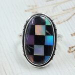 Aurora Opal Checkerboard Size US 9 925 Sterling Silver Ring (REXT112-63)