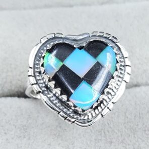 Aurora Opal Checkerboard Size US 7 925 Sterling Silver Ring (REXT112-78)