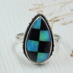Aurora Opal Checkerboard Size US 7 925 Sterling Silver Ring (REXT112-80)